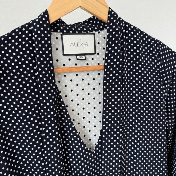 Alexis womens navy blue Noelle Polka-Dot Tie-Neck Slit Midi Dress size XS - Picture 4 of 13